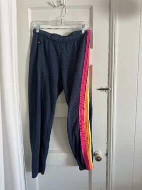 Aviator Nation 5 STRIPE SWEATPANTS - HEATHER NAVY // NEON RAINBOW